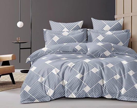 Cotton Feel Glace Cotton Elastic Fitted Printed King Size Double Bed Bedsheet with 2 Pillow Cover Fits Upto 8 Inches Mattress, 300TC (90"x100") (Cloudy Bliss)