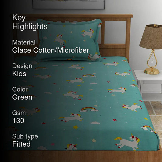 Sky Bow Kids Bedsheet - Aqua Glace Cotton/Microfiber