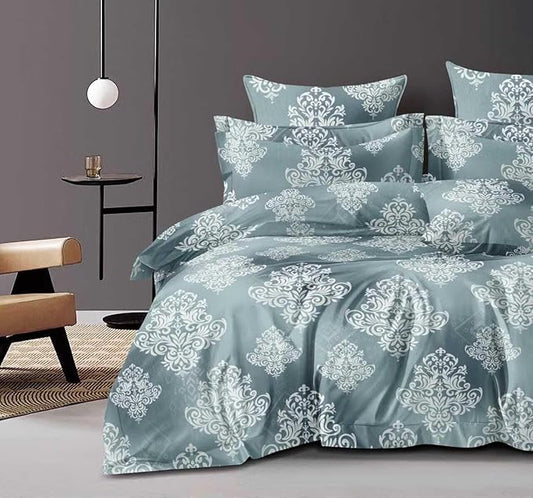 Cotton Feel Glace Cotton Elastic Fitted Printed King Size Double Bed Bedsheet with 2 Pillow Cover Fits Upto 8 Inches Mattress, 300TC (90"x100") (Green Floral Print)