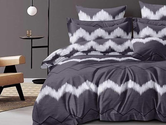 Cotton Feel Glace Cotton Elastic Fitted Printed King Size Double Bed Bedsheet with 2 Pillow Cover Fits Upto 8 Inches Mattress, 300TC (90"x100") (Grey Printed)