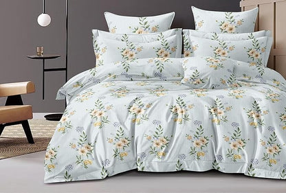 Cotton Feel Glace Cotton Elastic Fitted Printed King Size Double Bed Bedsheet with 2 Pillow Cover Fits Upto 8 Inches Mattress, 300TC (90"x100") (Floral Elegance)