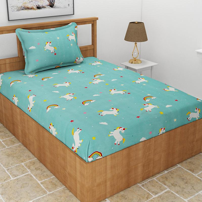 Sky Bow Kids Bedsheet - Aqua Glace Cotton/Microfiber