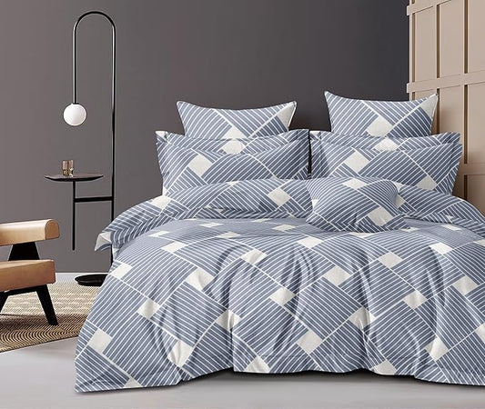 Cotton Feel Glace Cotton Elastic Fitted Printed King Size Double Bed Bedsheet with 2 Pillow Cover Fits Upto 8 Inches Mattress, 300TC (90"x100") (Cloudy Bliss)
