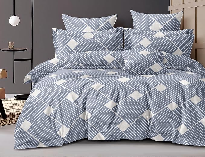 Cotton Feel Glace Cotton Elastic Fitted Printed King Size Double Bed Bedsheet with 2 Pillow Cover Fits Upto 8 Inches Mattress, 300TC (90"x100") (Cloudy Bliss)