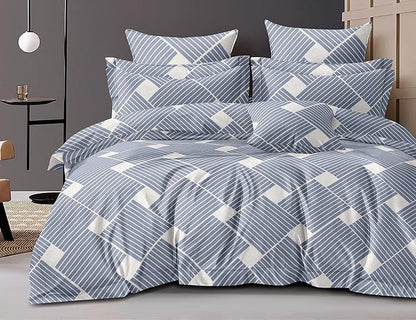 Cotton Feel Glace Cotton Elastic Fitted Printed King Size Double Bed Bedsheet with 2 Pillow Cover Fits Upto 8 Inches Mattress, 300TC (90"x100") (Cloudy Bliss)