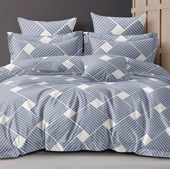 Cotton Feel Glace Cotton Elastic Fitted Printed King Size Double Bed Bedsheet with 2 Pillow Cover Fits Upto 8 Inches Mattress, 300TC (90"x100") (Cloudy Bliss)