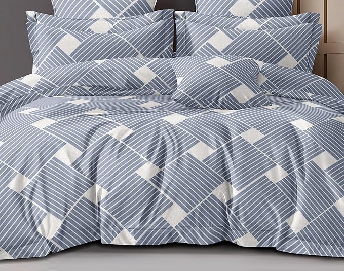 Cotton Feel Glace Cotton Elastic Fitted Printed King Size Double Bed Bedsheet with 2 Pillow Cover Fits Upto 8 Inches Mattress, 300TC (90"x100") (Cloudy Bliss)