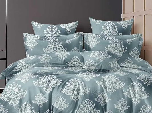 Cotton Feel Glace Cotton Elastic Fitted Printed King Size Double Bed Bedsheet with 2 Pillow Cover Fits Upto 8 Inches Mattress, 300TC (90"x100") (Green Floral Print)