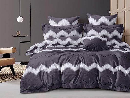 Cotton Feel Glace Cotton Elastic Fitted Printed King Size Double Bed Bedsheet with 2 Pillow Cover Fits Upto 8 Inches Mattress, 300TC (90"x100") (Grey Printed)